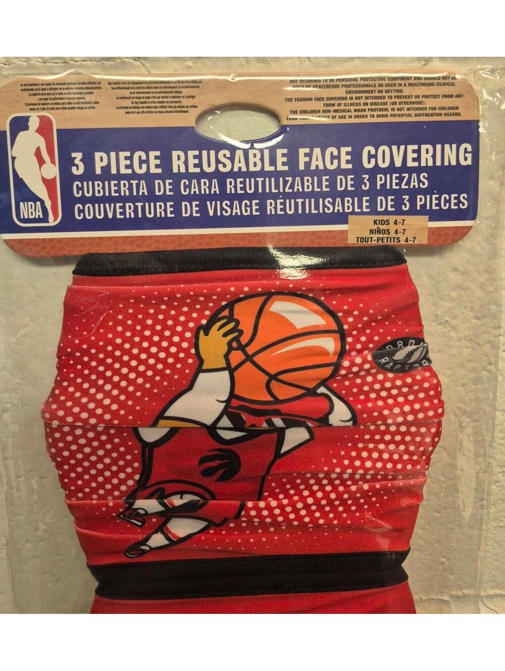 NBA Toronto Raptors 3 Piece Reusable Face Covering Set for Kids 4-7